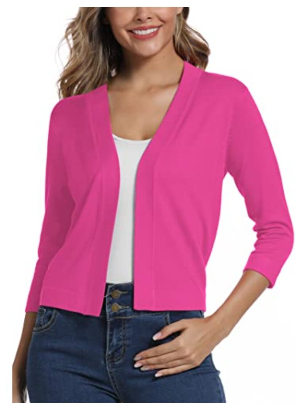 Women's 3/4 Sleeve Cropped Cardigan Open Front Bolero Shrug Lightweight Viscose